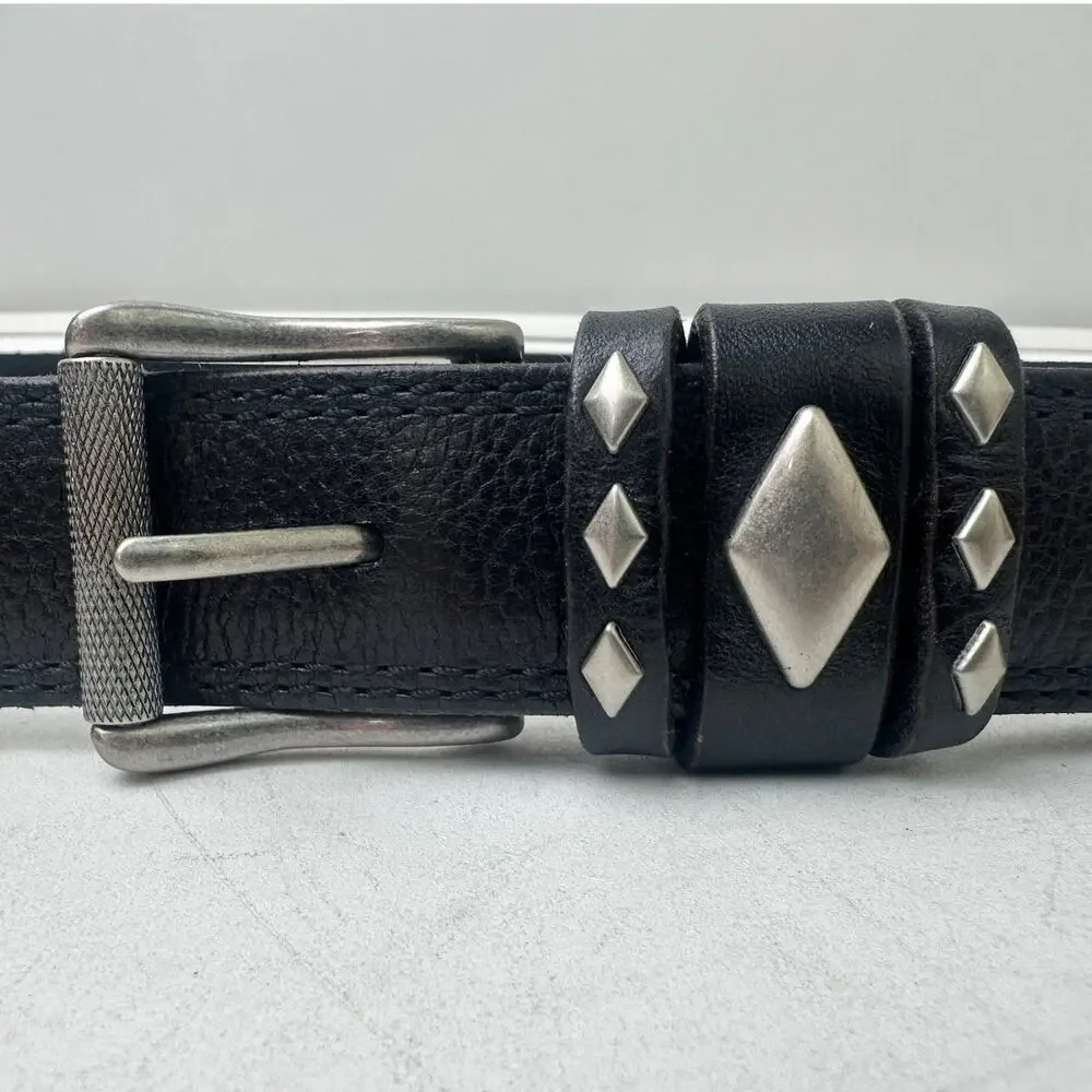 Frye Black Leather Diamond Studded Belt W/ Silver Hardware Men's Sz Large NWT